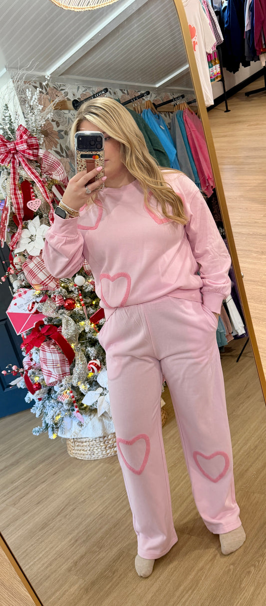 Valentine's day Chenille Heart Pattern Casual 2pcs Pants Set