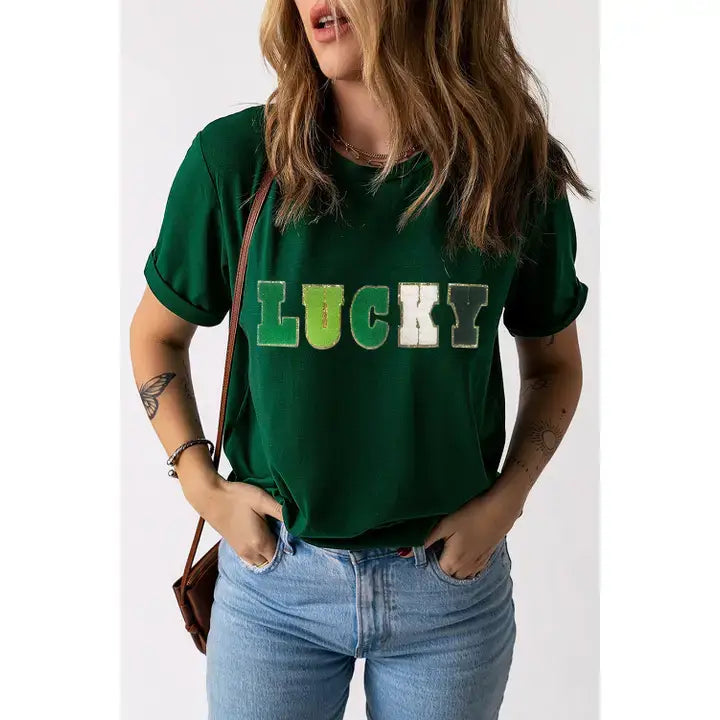 LDC St Patrick Clover Patch Sequin Graphic T-shirt