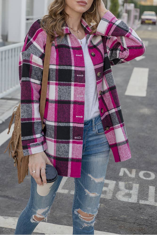 Plaid Shirt Jacket Button Down Flannel Shacket CFXC1238