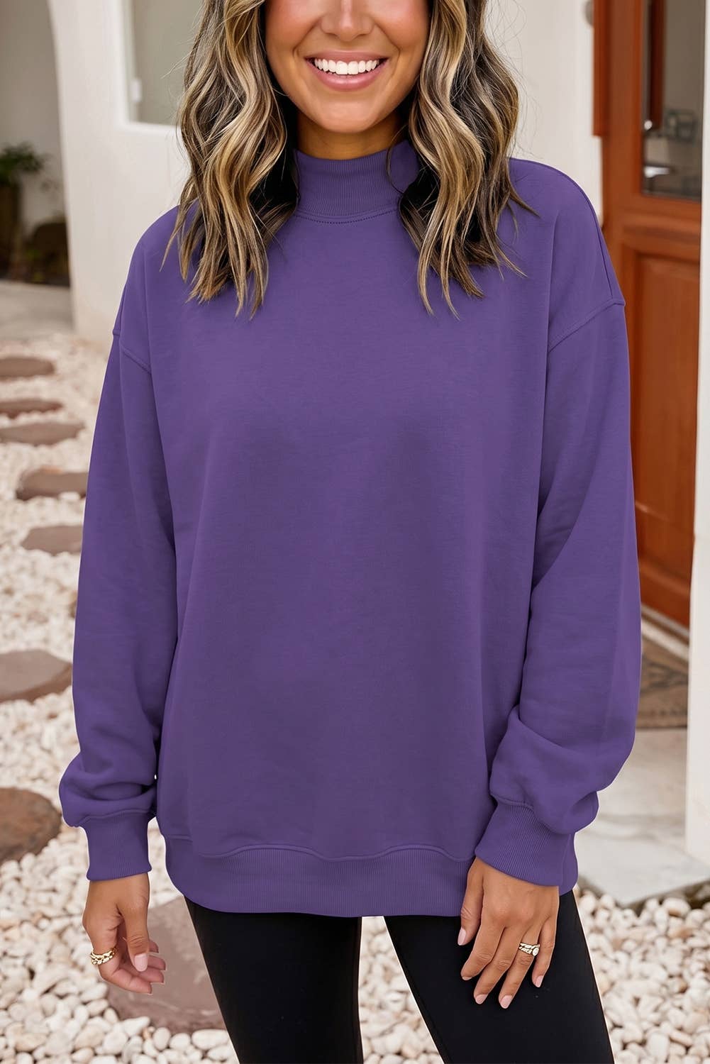 Oversize Drop Shoulder Reversible Mock Neck Sweatshirt| S-4X