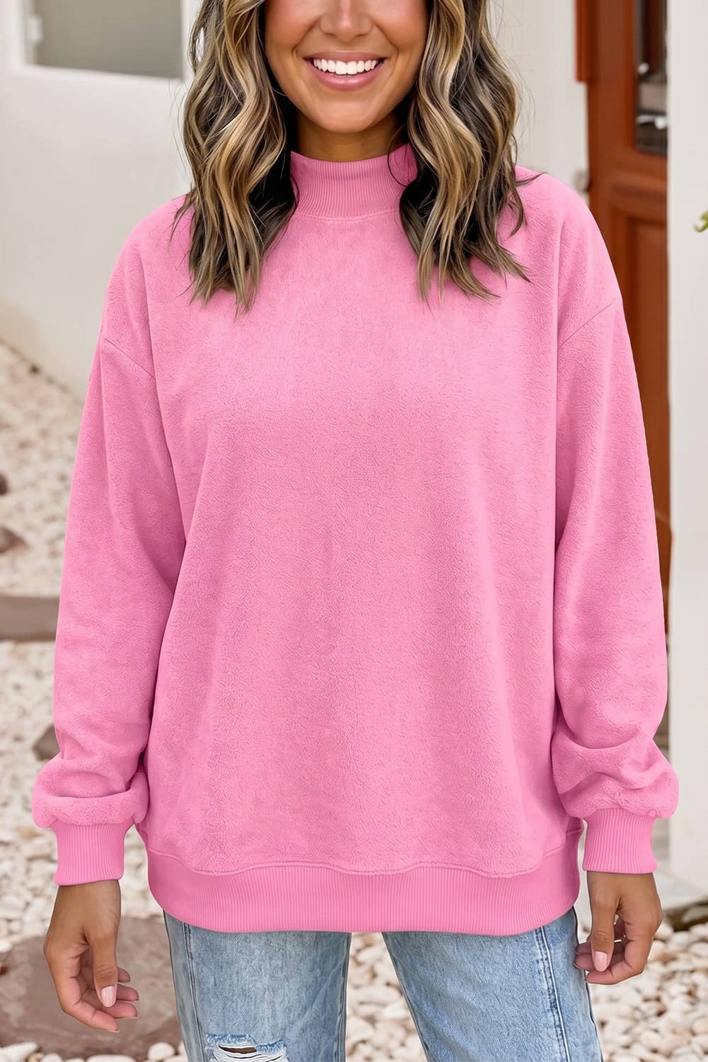 Oversize Drop Shoulder Reversible Mock Neck Sweatshirt| S-4X