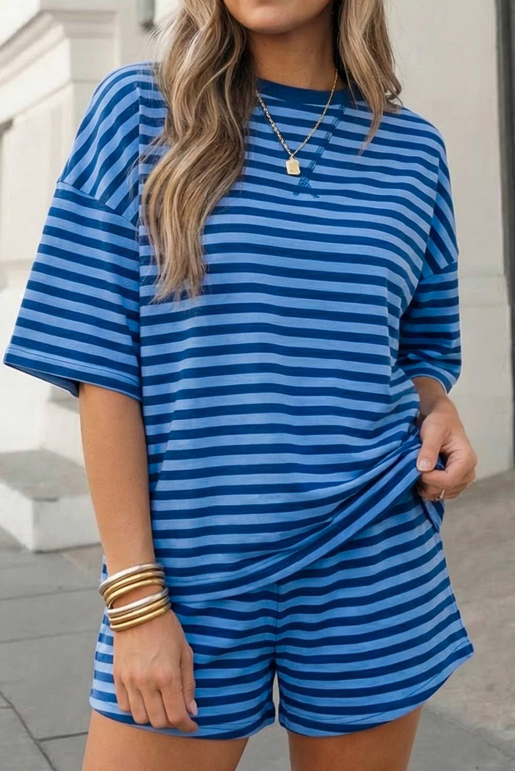 Cozy Striped Tee & Shorts Set | S-XL Plus 1X-4X