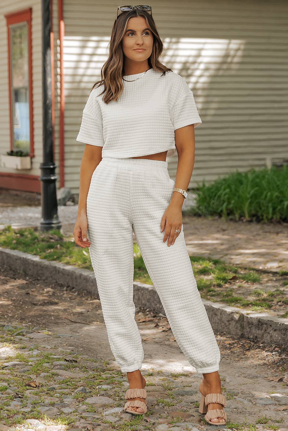 LDC Textured Cropped Tee and Jogger Pants Set