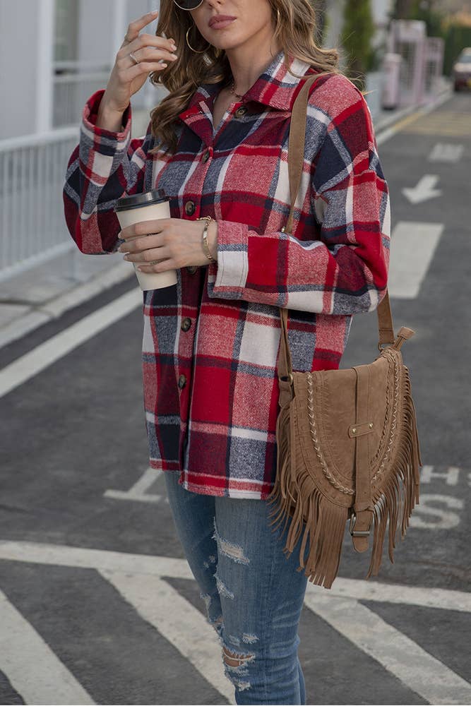 Plaid Shirt Jacket Button Down Flannel Shacket CFXC1238
