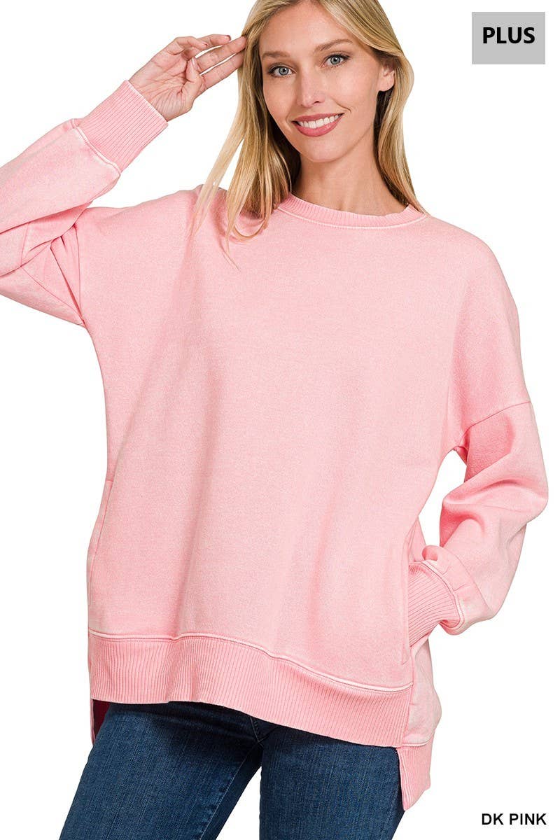 Plus Acid Wash Fleece Hi-low Hem Pullover