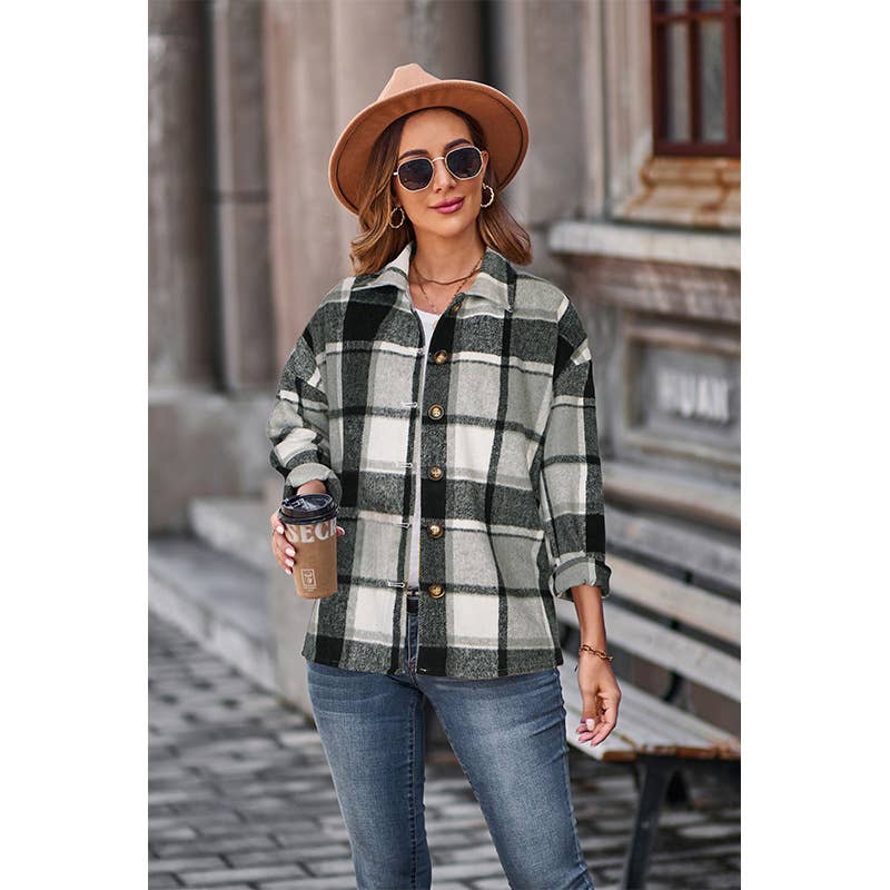 Plaid Shirt Jacket Button Down Flannel Shacket CFXC1238