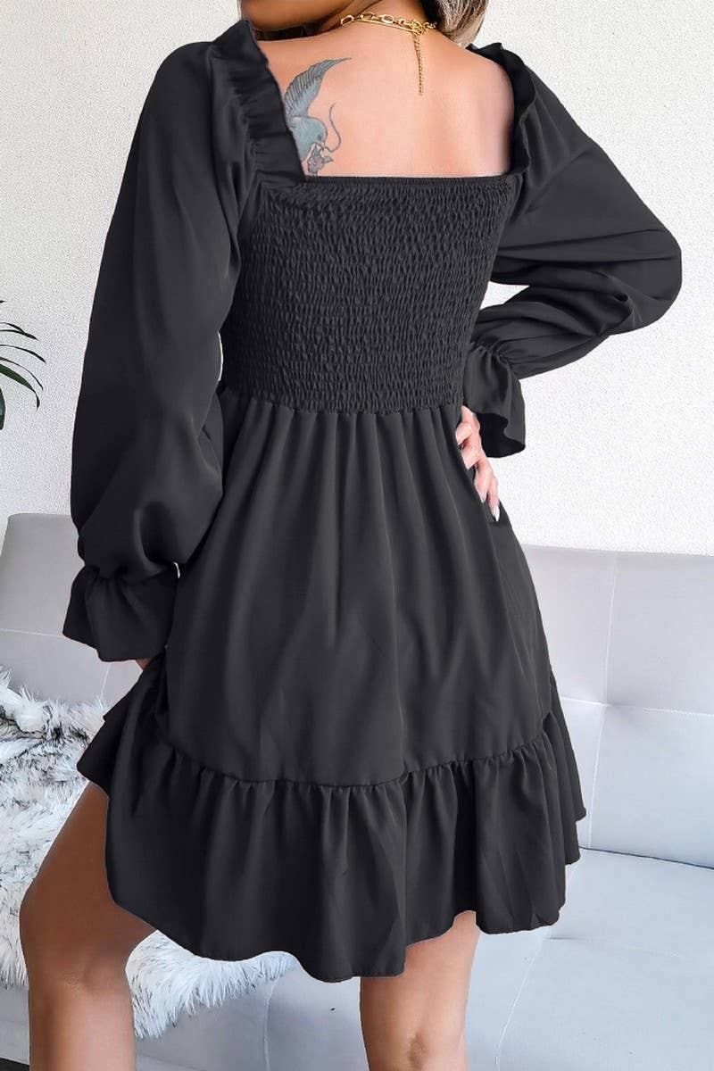 WOMEN SMOCKED FRILL SLEEVE LOOSE FIT RUFFLE DRESS_CWDSD1726