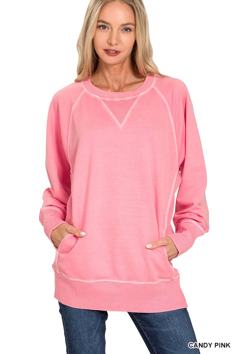 Pigment Dyed French Terry Pullover With Pockets