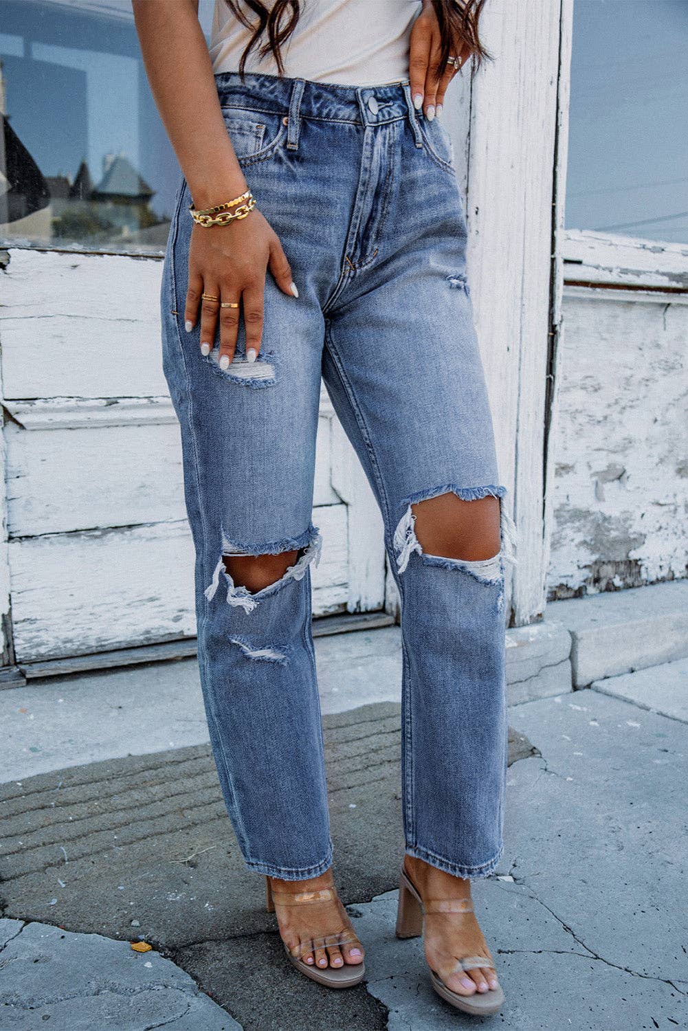 Open Knee Cutout Straight Leg Jeans
