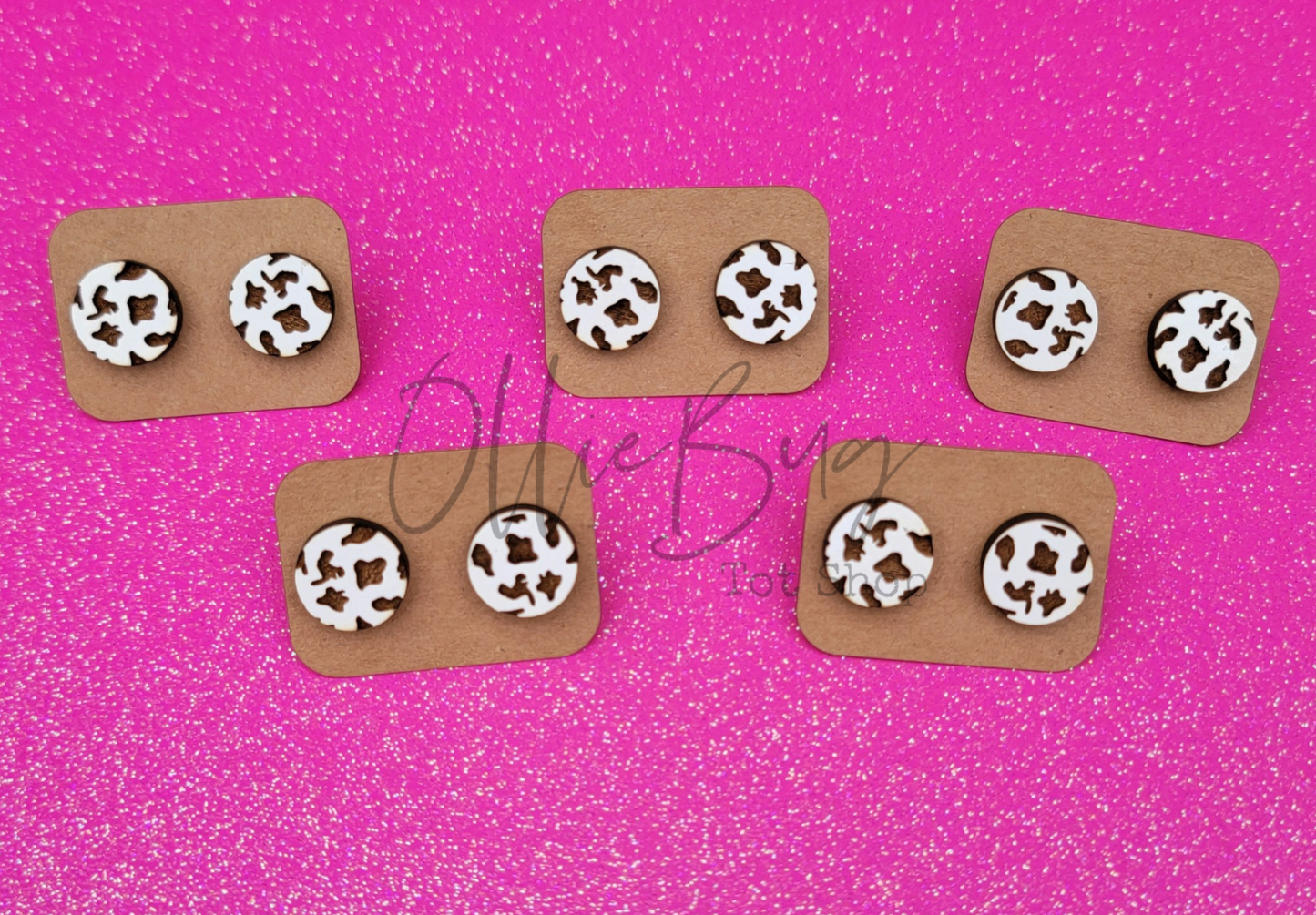 Cow Print Engraved Stud Earrings