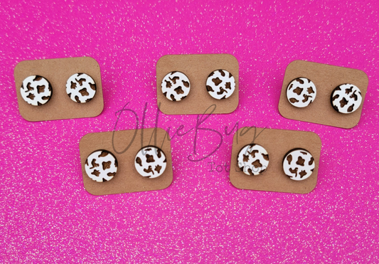 Cow Print Engraved Stud Earrings
