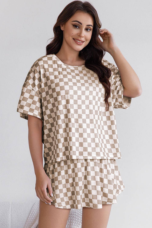Checkerboard T-Shirt & High-Waist Skorts 2-Piece Set