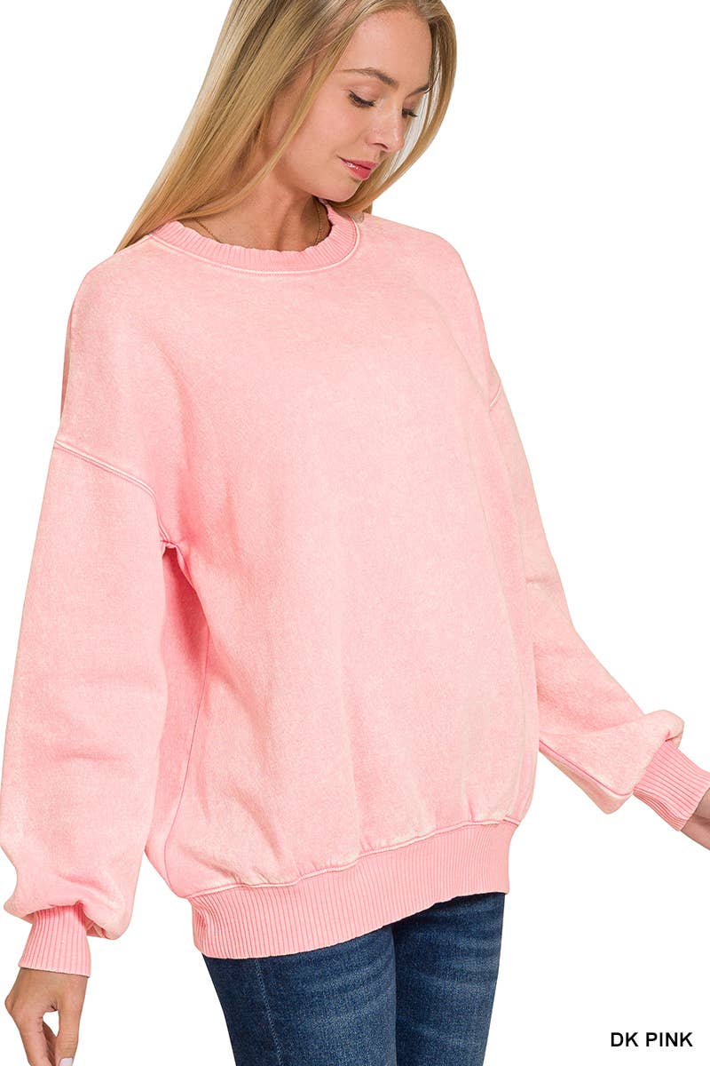 Acid Wash Fleece Oversized Pullover