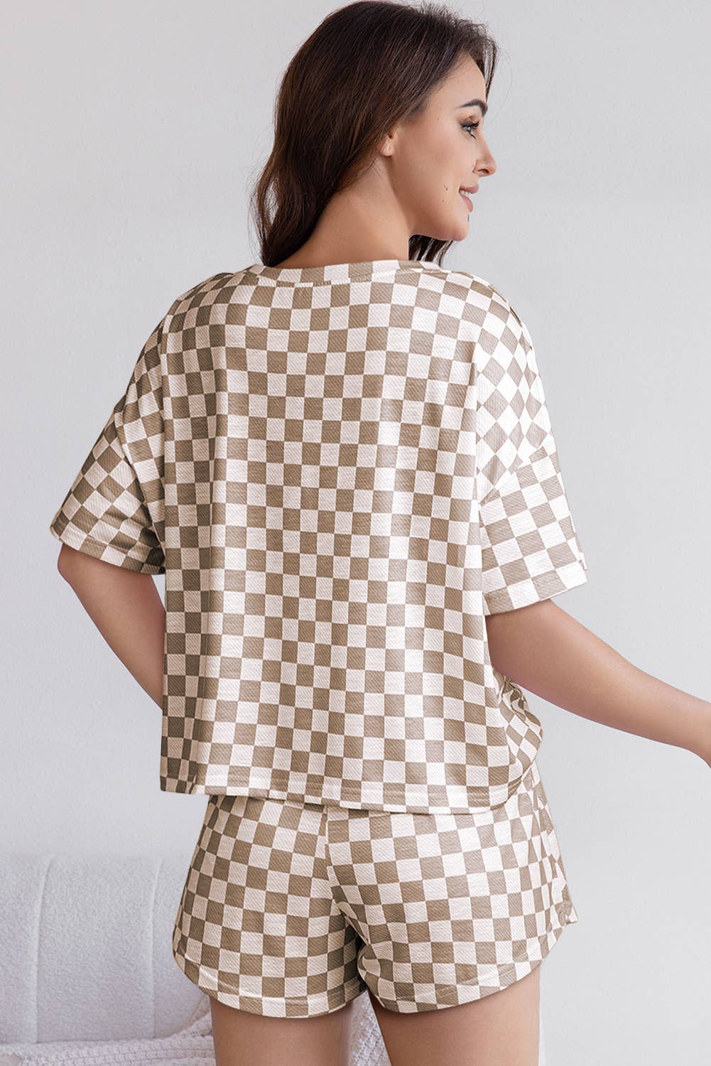 Checkerboard T-Shirt & High-Waist Skorts 2-Piece Set