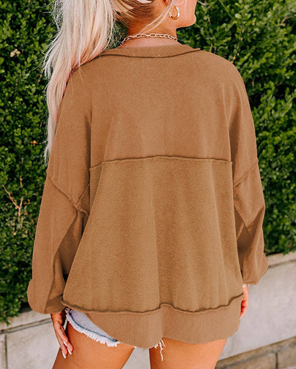 Drop Shoulder Henley Buttons Sweatshirt