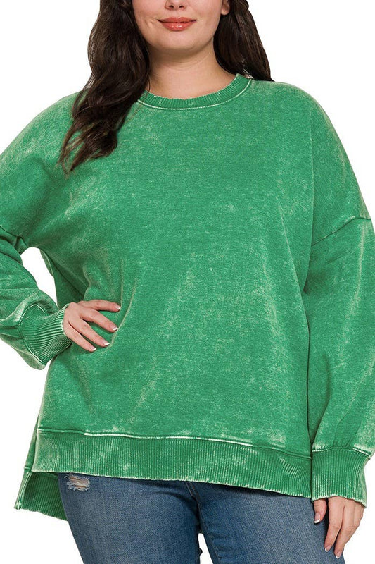 Plus Acid Wash Fleece Hi-low Hem Pullover
