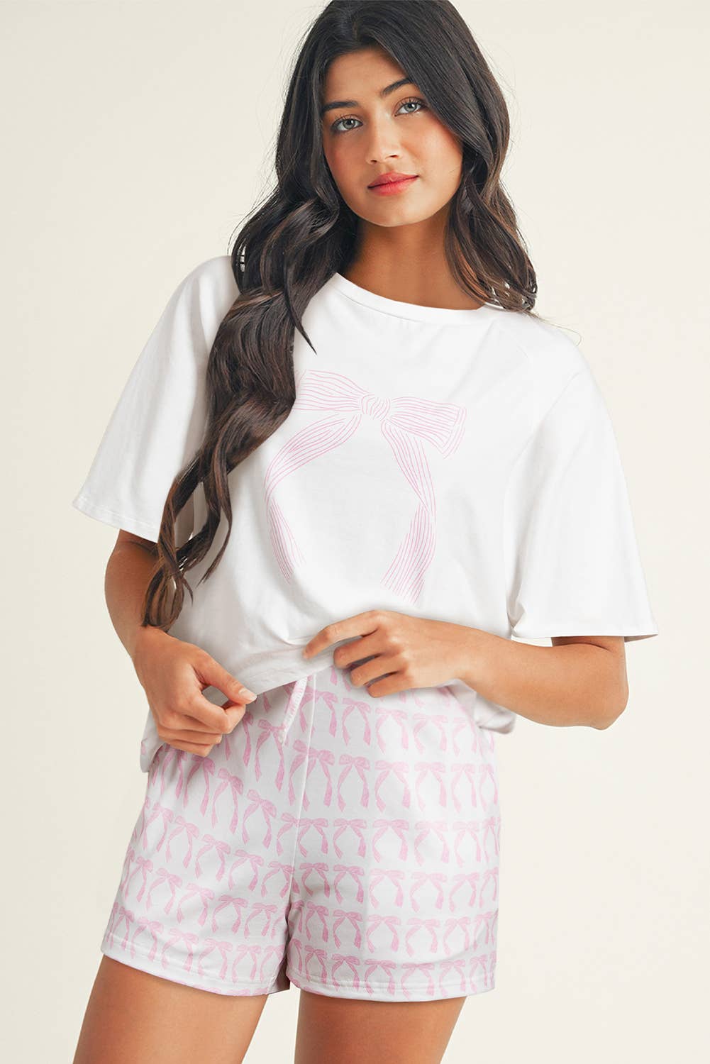 LDC Bow Knot Print Loose Fit Two Piece Casual Lounge Set