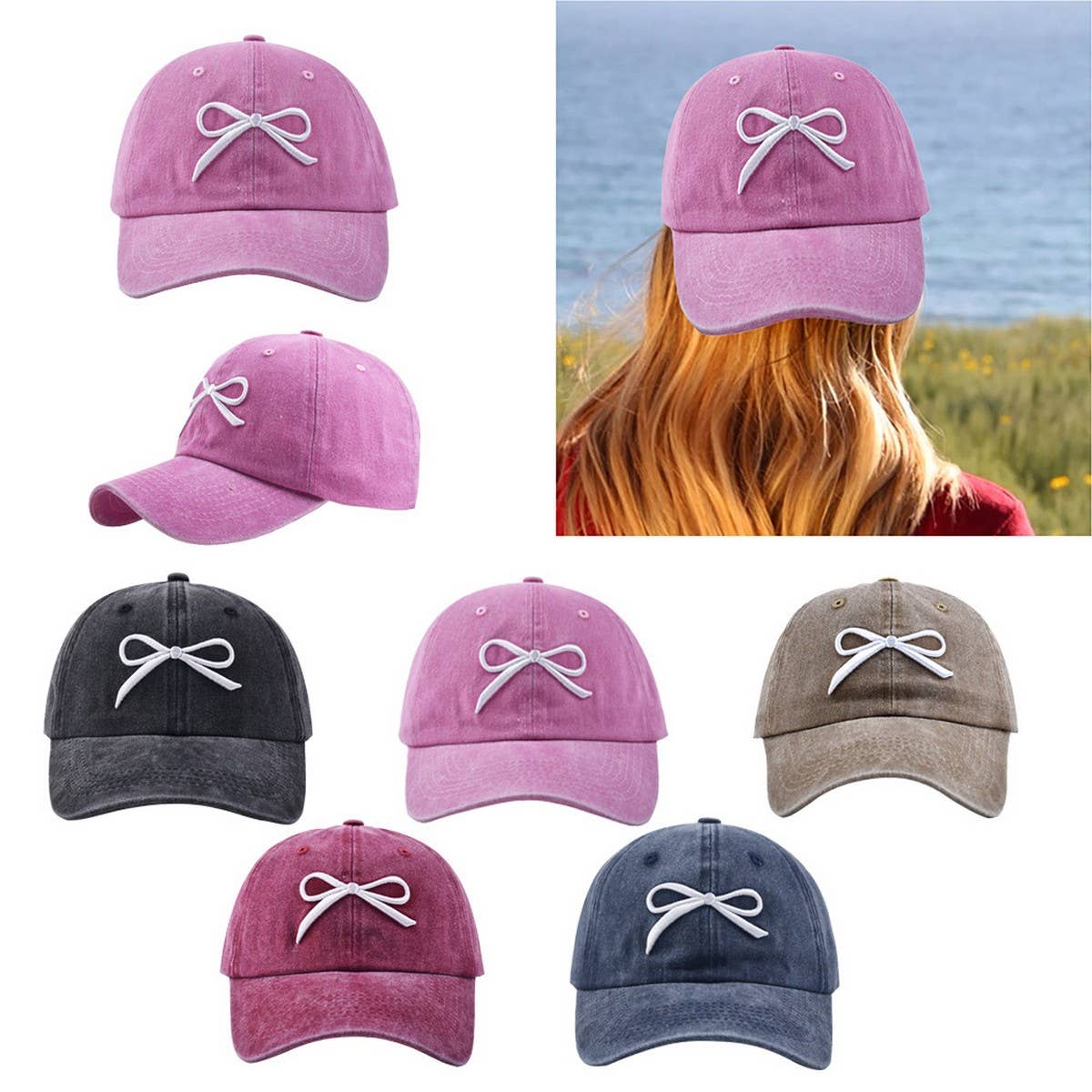 New Women's Bow Embroidered Baseball Cap CWAH1239