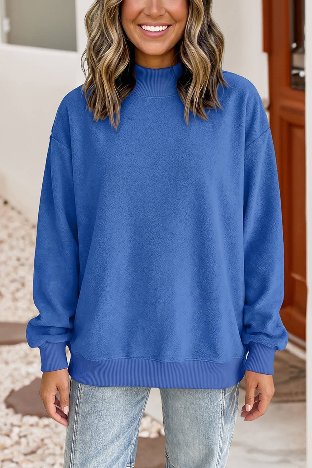 Oversize Drop Shoulder Reversible Mock Neck Sweatshirt| S-4X