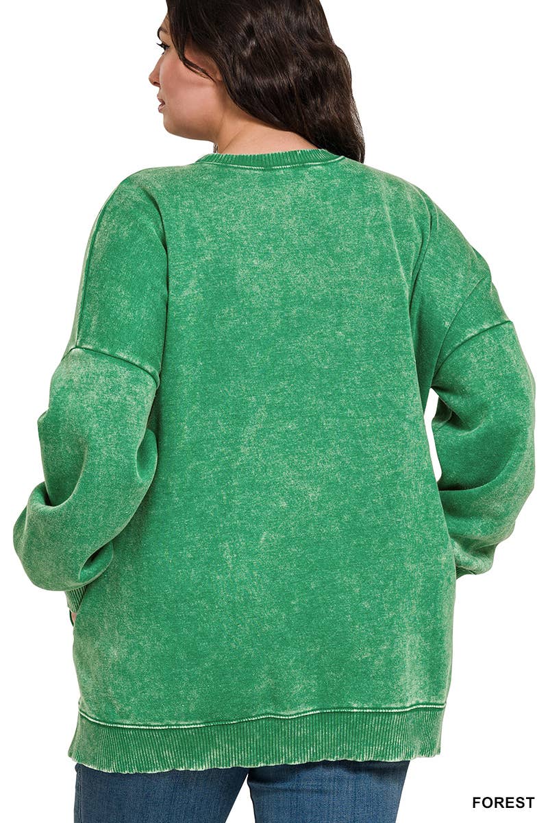 Plus Acid Wash Fleece Hi-low Hem Pullover