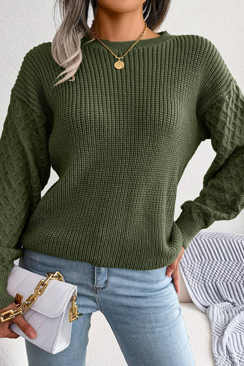 WOMEN FISHERMAN CABLE KNIT LOOSE FIT SWEATER_CWOSWL0464