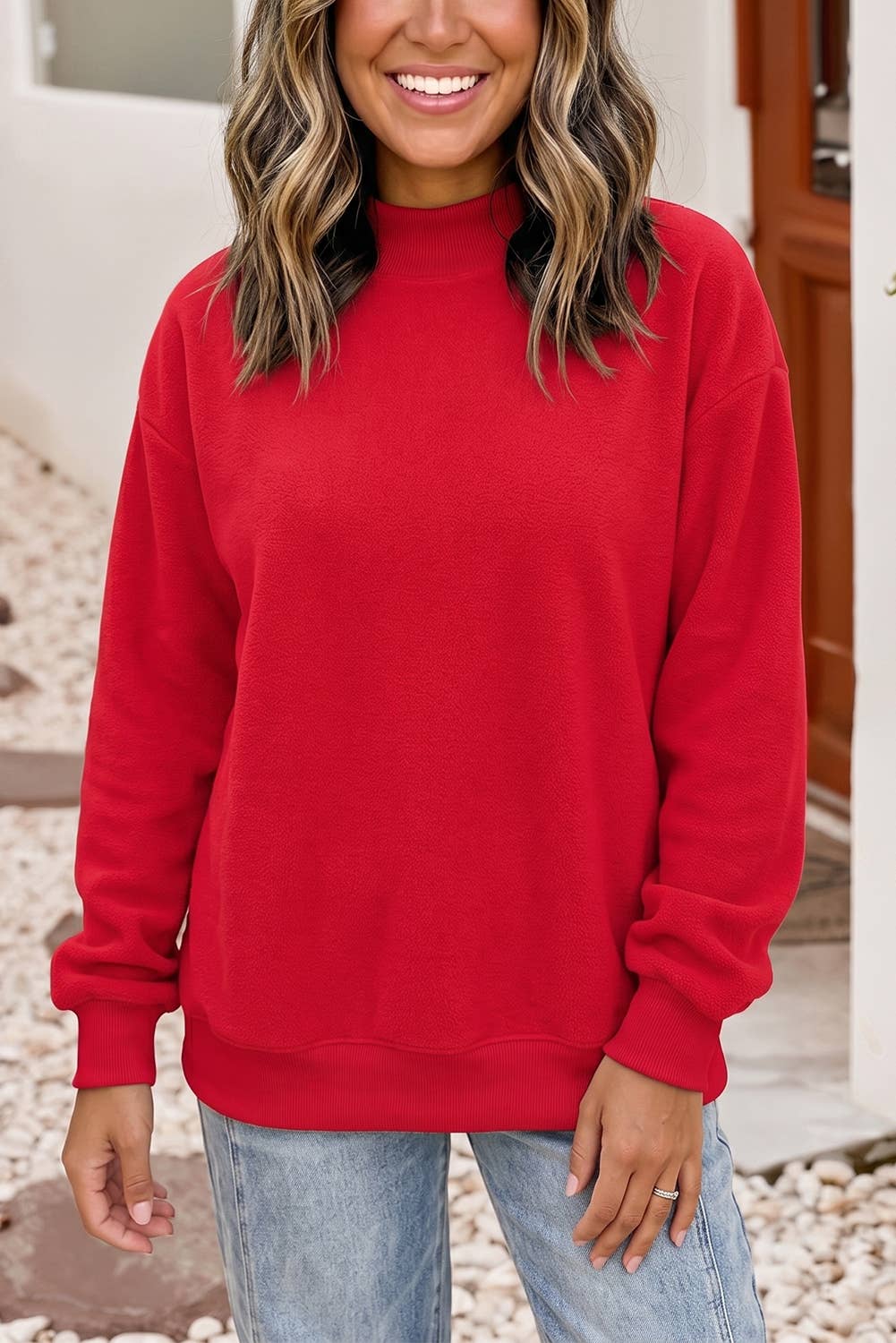 Oversize Drop Shoulder Reversible Mock Neck Sweatshirt| S-4X