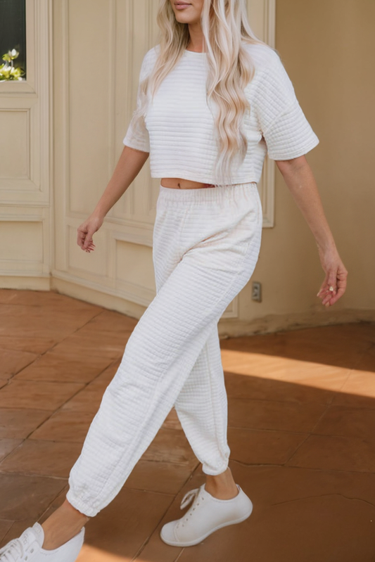 LDC Textured Cropped Tee and Jogger Pants Set