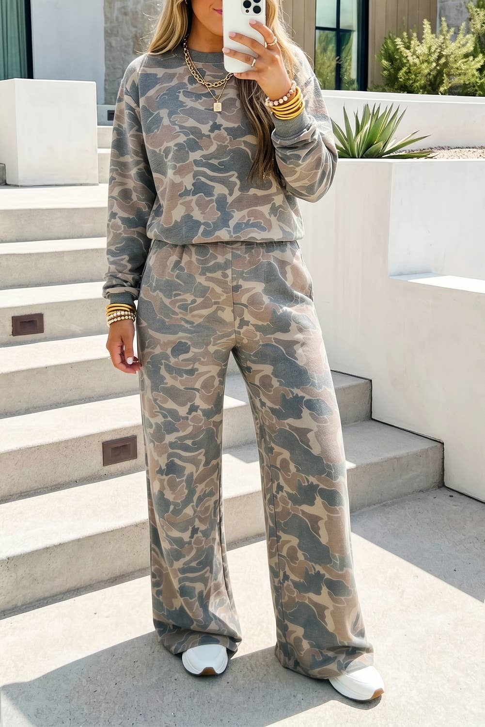 LDC Camouflage Print Long Sleeve Top and Pants Set