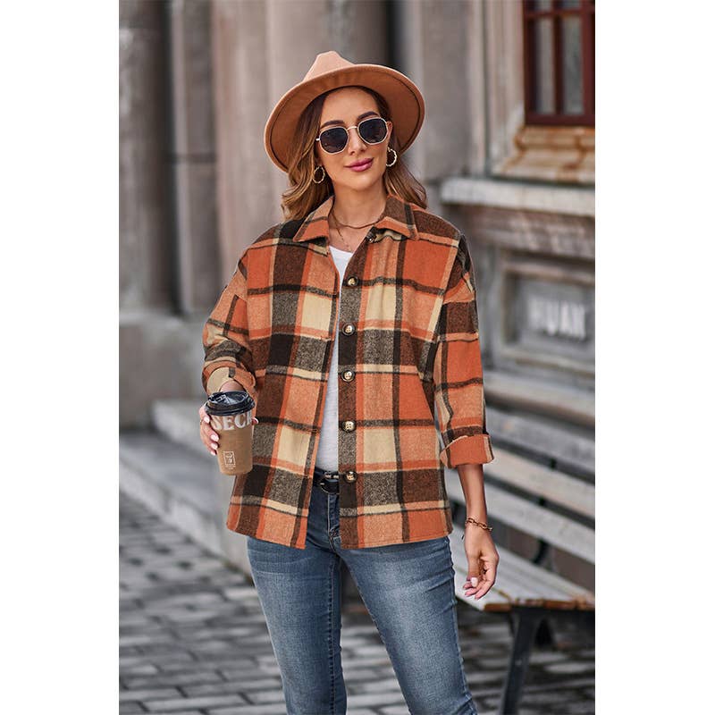 Plaid Shirt Jacket Button Down Flannel Shacket CFXC1238