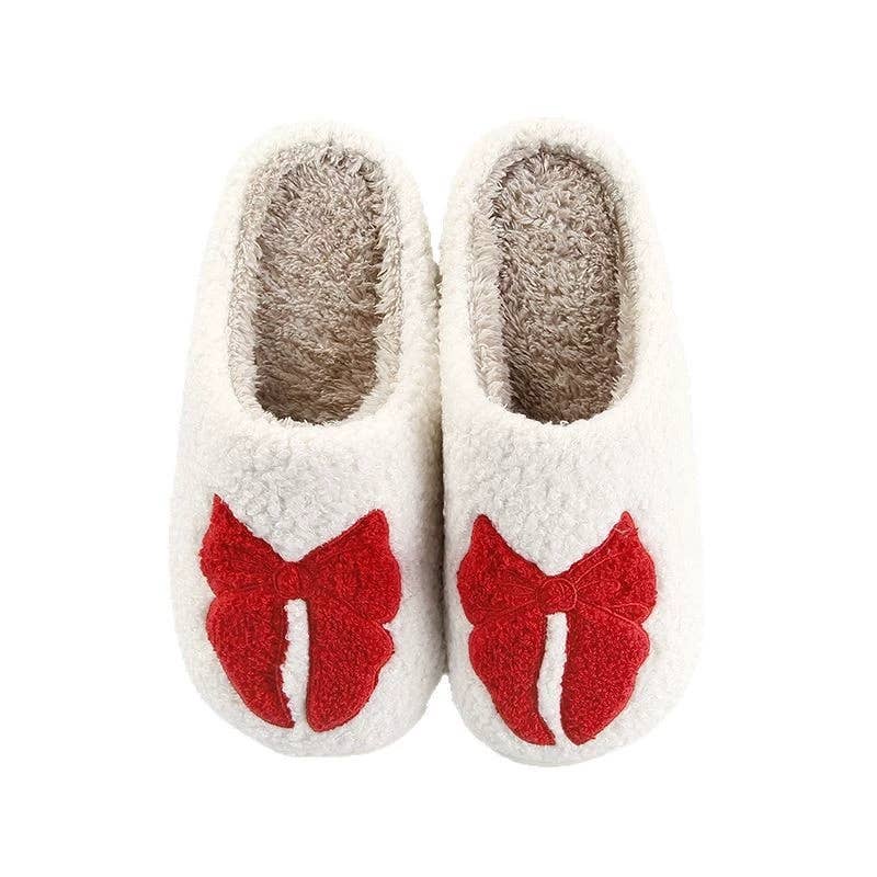 Christmas Sweet Bow Warm Cozy Home Slippers
