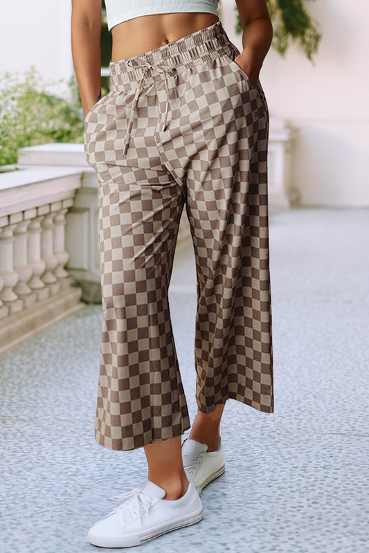 LDC Tie Elastic Waist Checkered Loose Pants