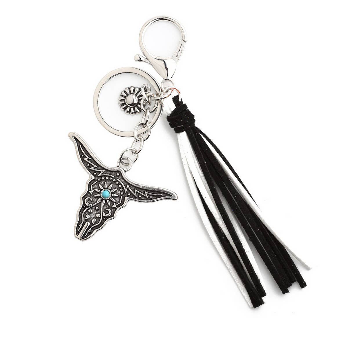 Boho Western Bull Head Keychain with Vintage Charm_CWAB5085