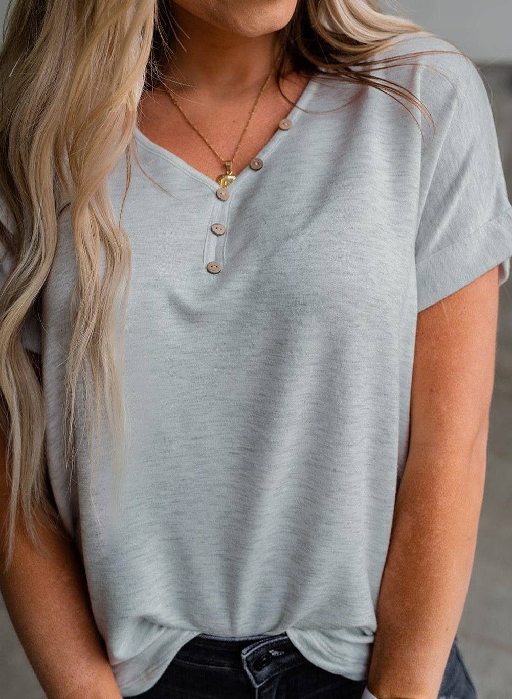 Buttoned Soft Knit Tee
