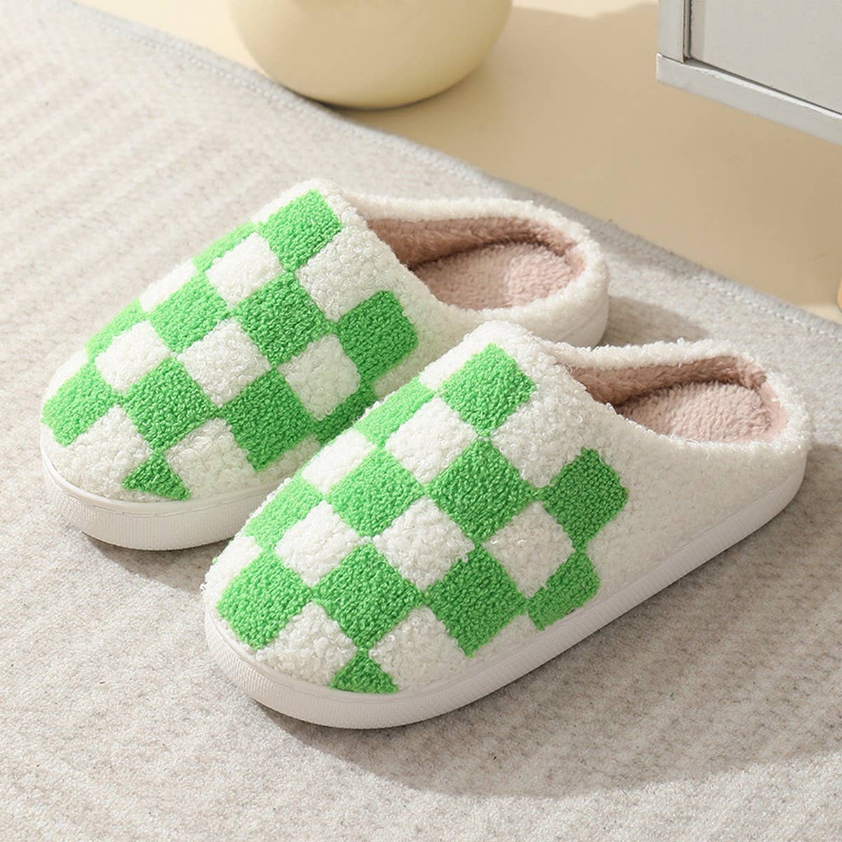 SIMPLE CHECKERED WARM COTTON SLIPPERS_CWSHS0250