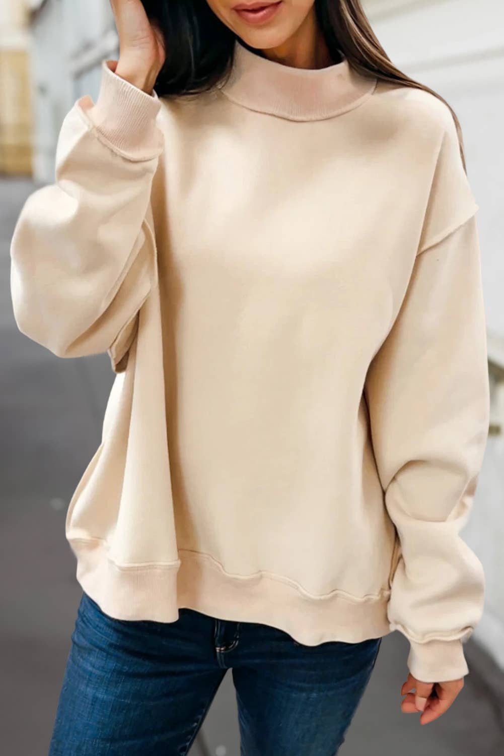Cozy Reversible Oversize Mock Neck Sweatshirt | S-XL