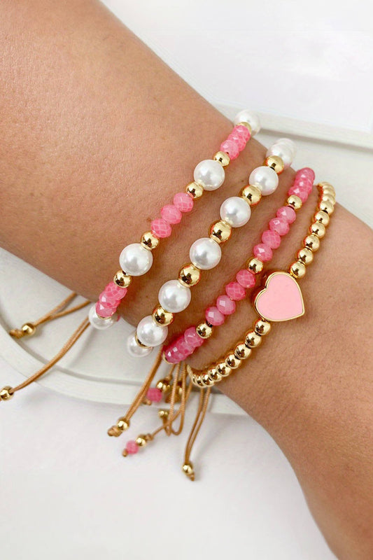 Valentines Golden Beads Adjustable String 4pcs Bracelet Set